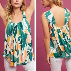 Anthropologie Vanessa Virginia tank top peach yellow floral leaves
